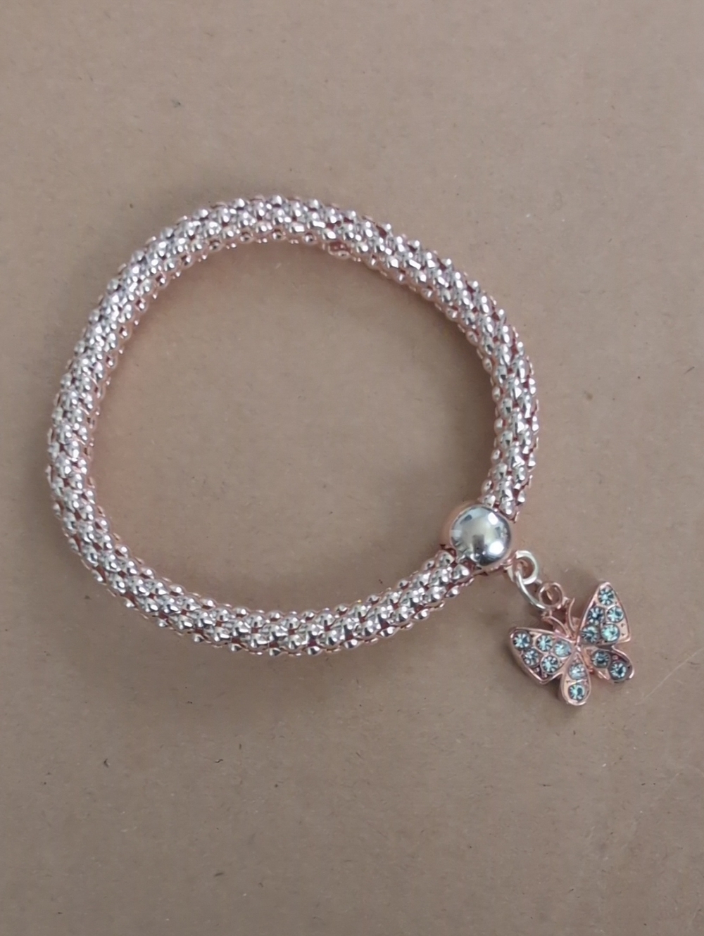 Rose Gold Crystal Butterfly Charm Bracelet - Women Jewelry